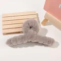 Detail view of large dark grey plush hair claw clip with soft faux fur texture for winter - 14cm Large Plush Claw - Light Brown