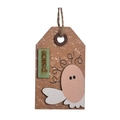 Handcrafted wooden Christmas tag with green peace engraving and a rustic hemp rope hanger - Angel Style