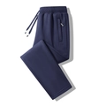 Men's navy blue casual jogger pants with elastic drawstring waist and zipper pockets - XS / Blue Straight Leg (0513Q)