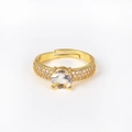 Detail of gold-plated adjustable ring with a central zircon and pavé-set side stones - Adjustable Open / Classic Round Solitaire Style(XJZ32)