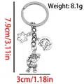Cartoon Santa Claus and reindeer metal keychain in antique silver finish for bags - ER1803-Antique Silver Santa Snowflake Deer Keychain