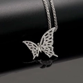 Hip hop stainless steel necklace featuring a silver butterfly pendant with crystal rhinestones - Silver Color Single Pendant