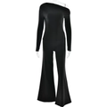 Women's chic black two-piece set with one-shoulder long sleeve top and wide-leg pants - S / Top And Bottom / Black