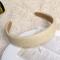 Beige cotton linen woven headband for women with a wide-brimmed braided design - Off-white