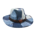 Vintage western cowboy hat in blue denim finish with leopard head metal buckle - One Size / Light Blue