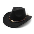 Black western cowboy felt hat with brown braided bead band and white shell inlay - M (56-58cm) / Black