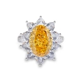 S925 silver ring featuring a large yellow oval stone in a radiant floral cluster design - Oval Pear Flower Halo Goose Yellow Style (FDJZ-084)