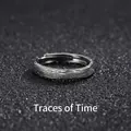 Adjustable silver ring for men featuring detailed tree bark texture in a minimalist style - Time Traces-Bark Wood Grain