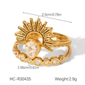 Detail of 18k gold plated ring set with sunburst zircon design and size measurements - Sun Ray Double Layer Stackable (HC-R30435)