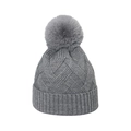 Klassieke grijze winter gebreide muts met imitatiebont pompon en geribbelde manchet - M (56-58cm) / Grijs