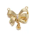 Exquisite 18K gold plated butterfly pendant with zircons and a small bell charm - Gold Bow Small Bell Pendant(YSN009-08)