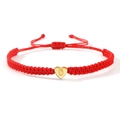 Red braided cord bracelet with a gold heart pendant engraved with the letter D - Gold Heart-D / Red