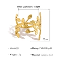 Geometric leaf ring in 18K gold plated stainless steel with detailed size specifications - Gold Minimalist Leaf Style (SR020223)