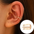 Three-layer gold wrap ear cuff with sparkling white zircon inlay for non-pierced ears - KC Gold - Fashion Triple Layer Style (A-694)
