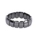 Close-up of wide magnetic black hematite bracelet with rectangular metallic links - Magnetic Large Beveled Row Bracelet
