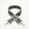 Detail of ethnic geometric woven strap in blue and black with gold metal lobster clasps - Gold Buckle / S1 Light Blue