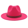 Macro detail of the rose red wool fedora hat featuring a vintage brown woven band trim - L(58-60cm) / Braided Rope Decor / Rose Red