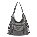 Versatile dark grey multi-pocket shoulder bag with vintage textured leather finish - Gray