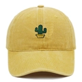Close-up of green cactus embroidery on washed cotton canvas yellow baseball cap - Yellow