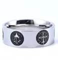 Polished silver stainless steel ring featuring vintage Saint Benedict medal cross design - US 5 / Steel with Black Oil (07509)