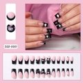 Detail of pink press-on nails with Kuromi 3D bows and black French tips 24pcs set - Pink Base Black French Cartoon Style (SGD-0001) / Glue Type