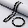 Ensemble collier et bracelet maille gourmette noire avec fermoir mousqueton - Bracelet 20CM / 8mm / Noir