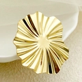 Exaggerated golden stainless steel flower ring with artistic pleated petal texture - Radiant Pleated Lotus Leaf / Gold