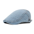 Light blue denim flat cap with contrast orange stitching and metal side buckle - Adult / Light Blue-Brown Line
