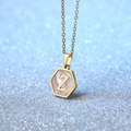 Hexagonal gold titanium steel necklace with white shell inlay and letter Z pendant - Letter Z