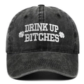 Vintage washed charcoal baseball cap with white Drink Up Bitches embroidery and shamrocks - Adjustable / Black