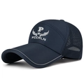 Navy blue breathable mesh baseball cap with white embroidery and reflective brim edge - Adjustable / Navy Blue