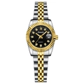 Montre à quartz bicolore pour femme avec cadran noir, index diamants et guichet de date - Style Femme / Bicolore Or et Argent avec Cadran Noir (Femmes)