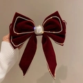 Eleganter weinroter Samt-Haarclip mit Schleife, glitzernden Strasssteinen und Perle - Stil 6# Schleifenclip / Burgunderrot