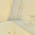 Elegant gold butterfly Y-shaped necklace with long tassel and drop crystal pendant - Y-Shaped Tassel Butterfly Waterdrop Style (KC金M-192)