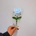 Handmade blue gradient pipe cleaner rose with pearl detail and gift wrapping - Finished Ice Blue Rose