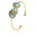 Adjustable gold plated cuff bracelet featuring three natural raw green crystal stones - Three Fluorite Stones Bangle