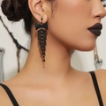 Pendientes de lazo negro con diamantes de imitación brillantes y borlas largas - Negro
