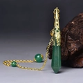 Green aventurine hexagonal crystal pendant with gold filigree and matching bead chain - Gold Green Aventurine