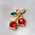 Miniature cherry charm with red crystals and gold finish for DIY jewelry making - Style 26