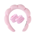 Pink microfiber twisted headband and wristband set for face washing and skincare - Pink 3-Piece Set (Terry Cloth)