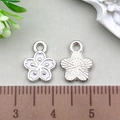 Silver cherry blossom pendant with white enamel finish and size reference ruler - White Small Cherry Blossom 9x12mm