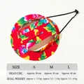 Adjustable floral dog sun hat with ear holes in red canvas, size guide included - Red Dangle Flower
