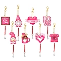 DIY Valentine 5D diamond painting keychains with pink gnome and heart designs - Style 3
