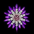 Elegant floral brooch featuring purple marquise gems and pink crystal center on silver base - Purple/Silver (B023-I)