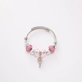Detail of silver twisted wire bracelet with pink beads and hot air balloon charm - Hot Air Balloon