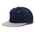 Casquette hip-hop bleu marine et gris à visière plate avec structure à six panneaux - Bleu Marine Épissage Gris