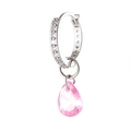 Silberne Creolen mit funkelndem rosa Zirkon-Tropfenanhänger und Kristallbesatz - Rosa