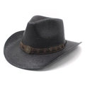 Classic black straw cowboy hat with brown leather band and star metal badge for women - M(56-58cm) / Black