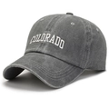 Vintage washed charcoal cotton baseball cap with white COLORADO embroidery detail - Adjustable / Gray