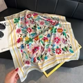 Elegant floral print square silk scarf with beige base and colorful tropical pattern - New Silk Scarf/small Square Scarf 57 / 65